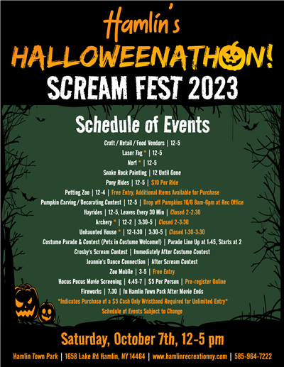 Scream Fest Schedule of Events